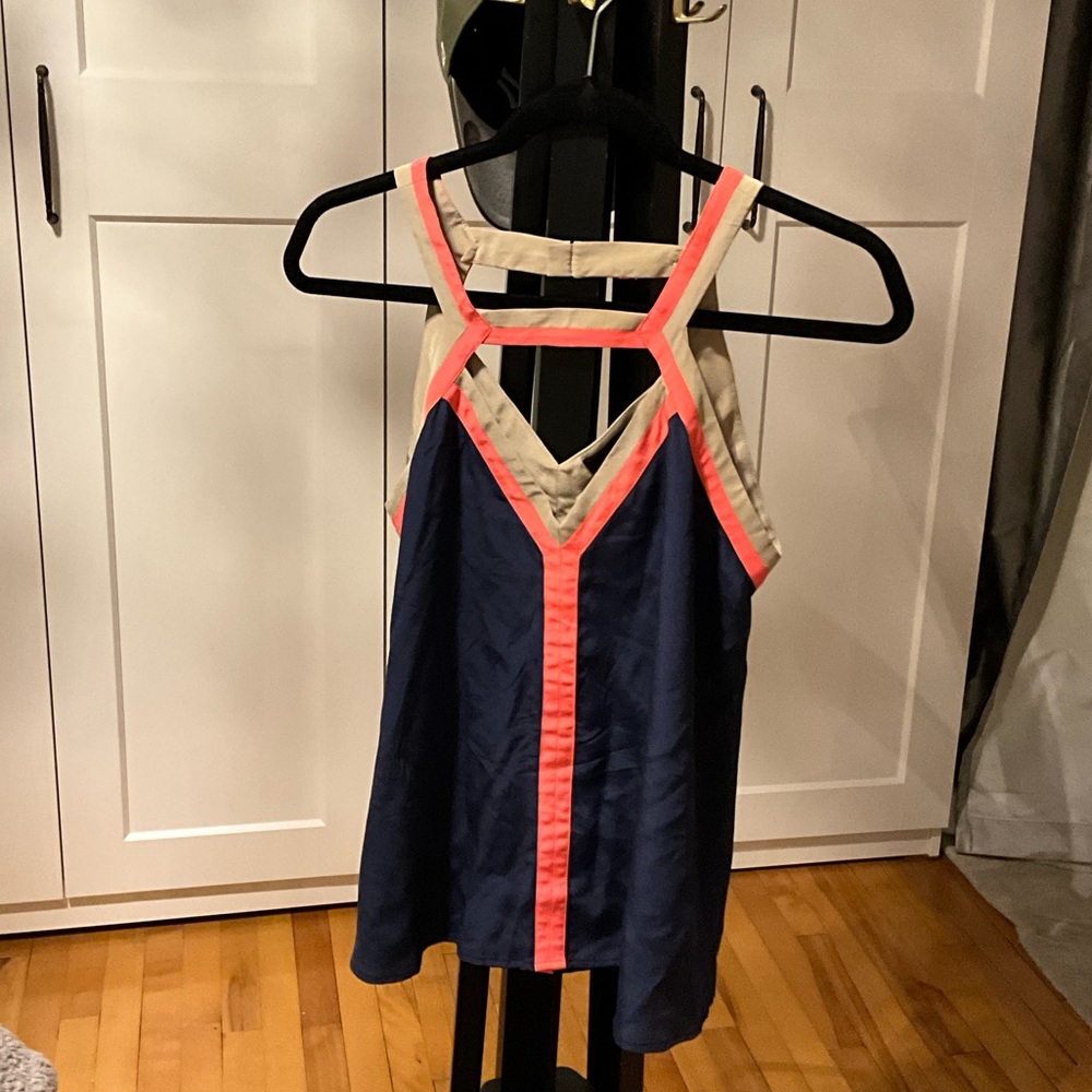 BCBGMaxAzria Coral and Navy Strappy Top